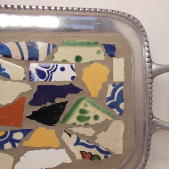 Serving tray, metal tray with tile mosaic water melon mosaic tray, 24 in. X 7 in - Picture 12 of 12